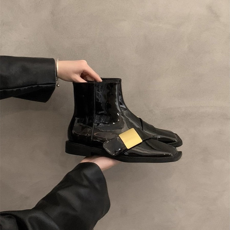 Damen Stiefeletten Elegante Schnallen Schuhe Schwarz Trend