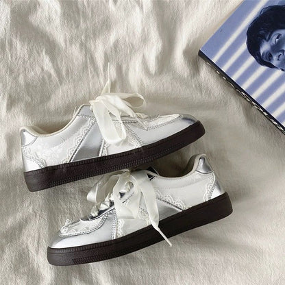 Damen Sneaker Luxus Spitze Schleifen Design