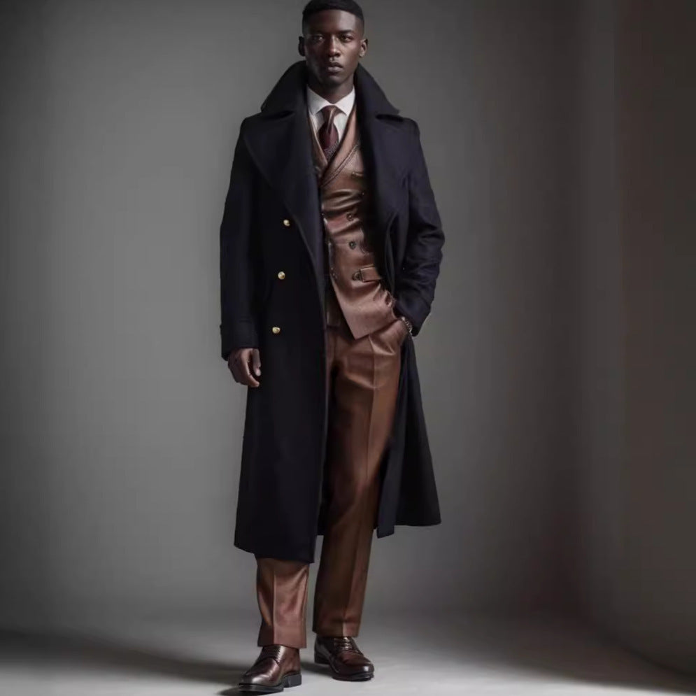 Herren Wollmantel Lang Überseekragen Elegant Berlin