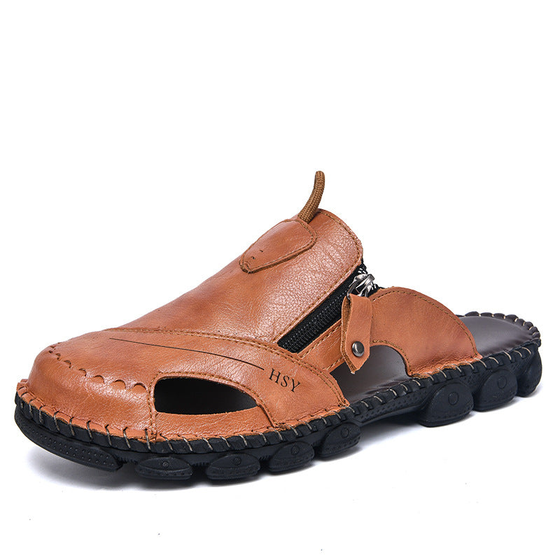 Leder-Sandalen Herren Bequem Reißverschluss Schnellverschluss Schuhe