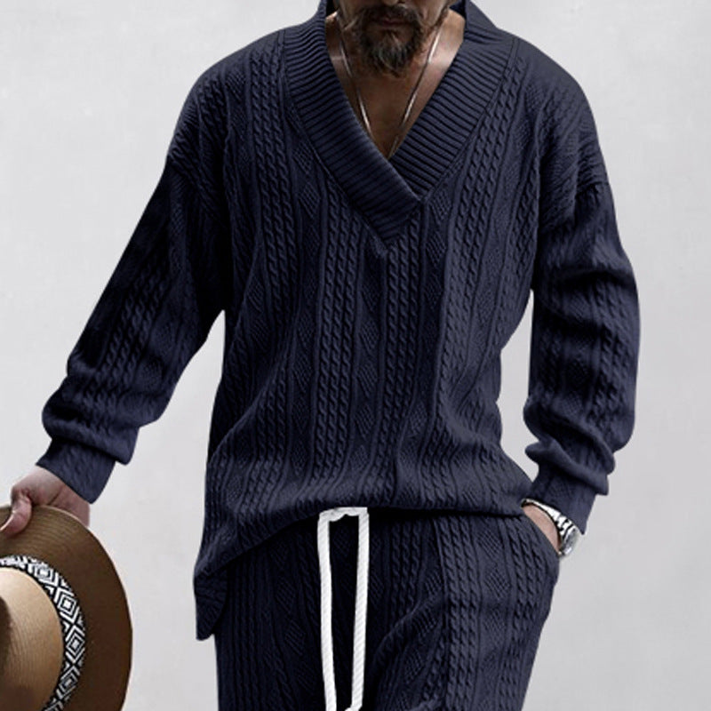 Herren Strickpullover V-Ausschnitt Kabelmuster Lässig