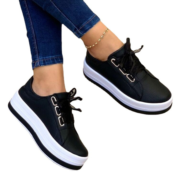 Damen Plateau Sneaker Metallic Glanz Schnürsenkel Modern