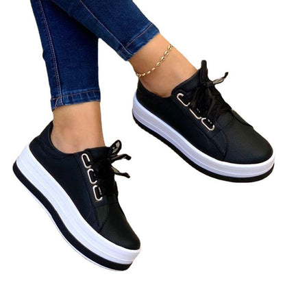 Damen Plateau Sneaker Metallic Glanz Schnürsenkel Modern