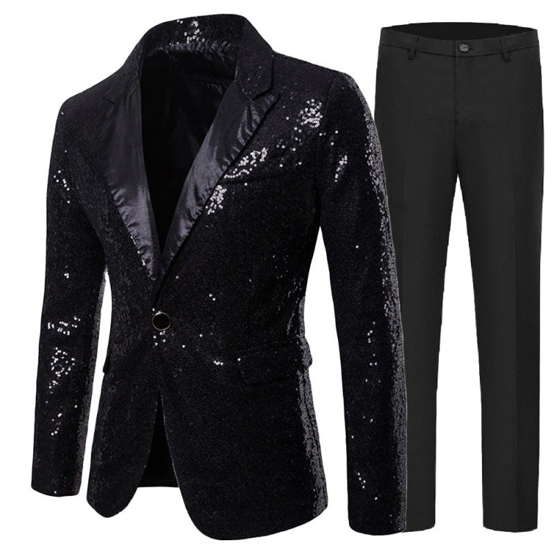Herren Smokinganzug Glitzer Anzug Elegant Schwarze