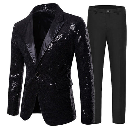 Herren Smokinganzug Glitzer Anzug Elegant Schwarze