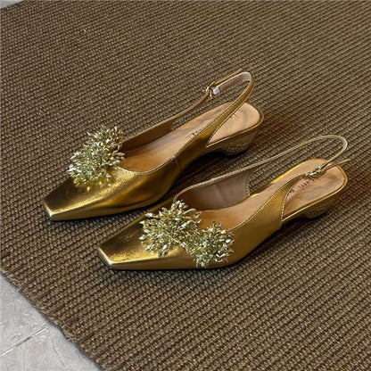 Damen Slingback Pumps mit Kristallen Glitzer Schuhe Abend