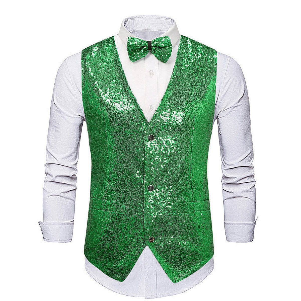 Herren Paillettenweste Glitzer mit Fliegenband Elegant