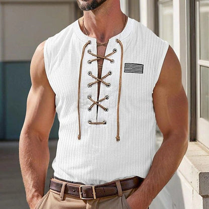 Herren Muskelshirt Gestickt Berlin Motiv Schnürung - BerlinGlamour