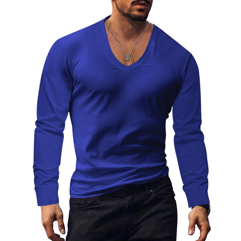 Herren T-Shirt Langarm V-Ausschnitt Modern