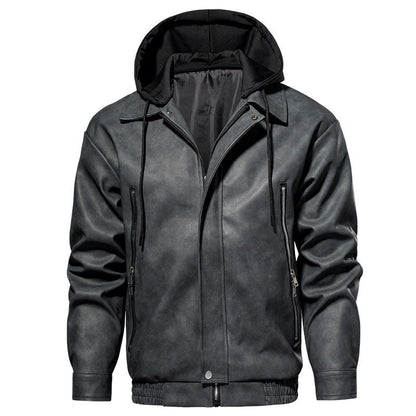 Herren Lederjacke Kurz Modern mit Kapuze elastisch