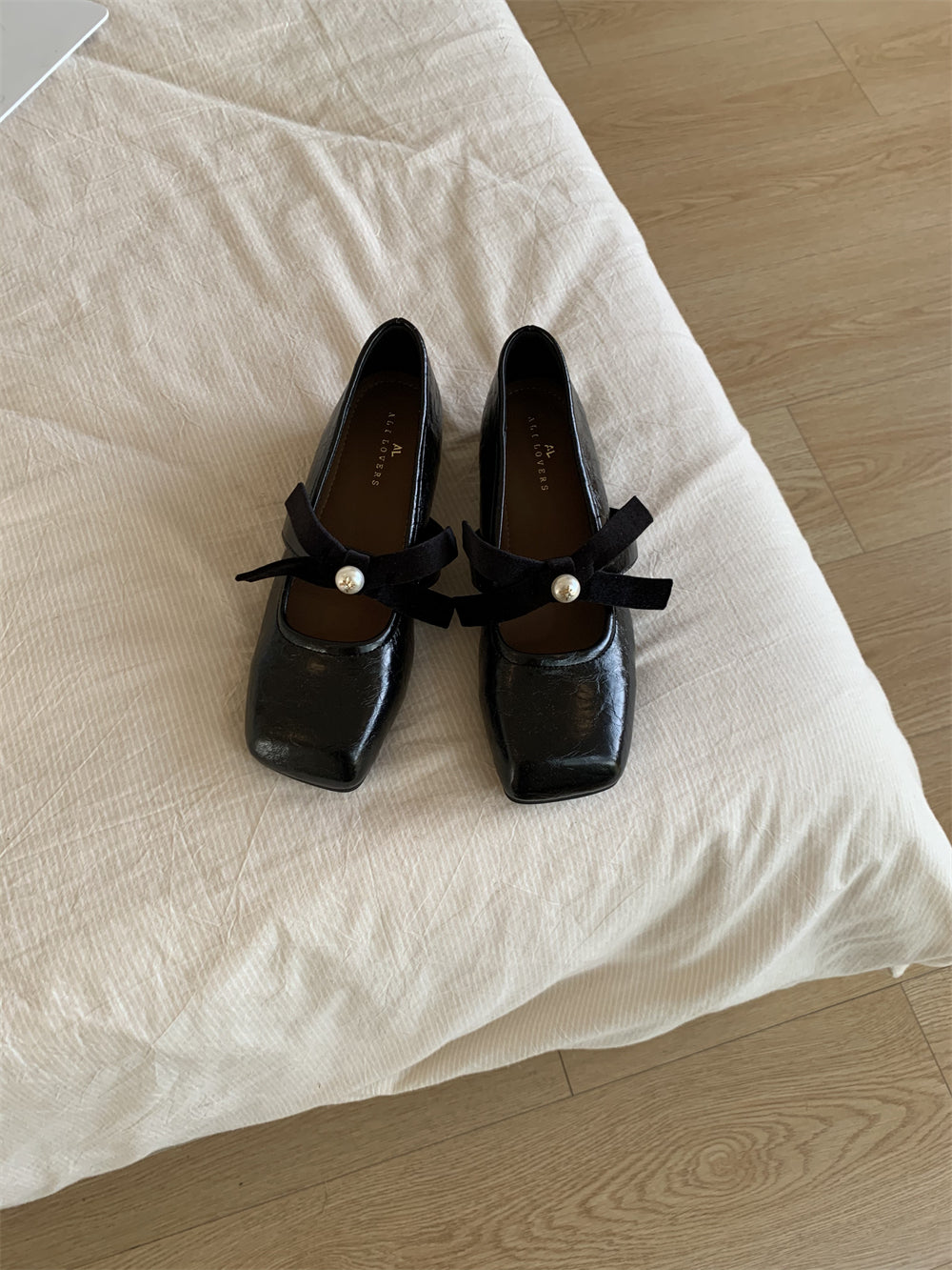 Damen Ballerinas Schleifenakzent Perlen Elegant