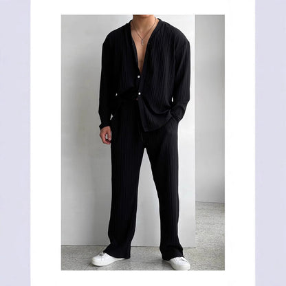 Herren Set aus Streifen Hemd und bequeme Hosen Casual