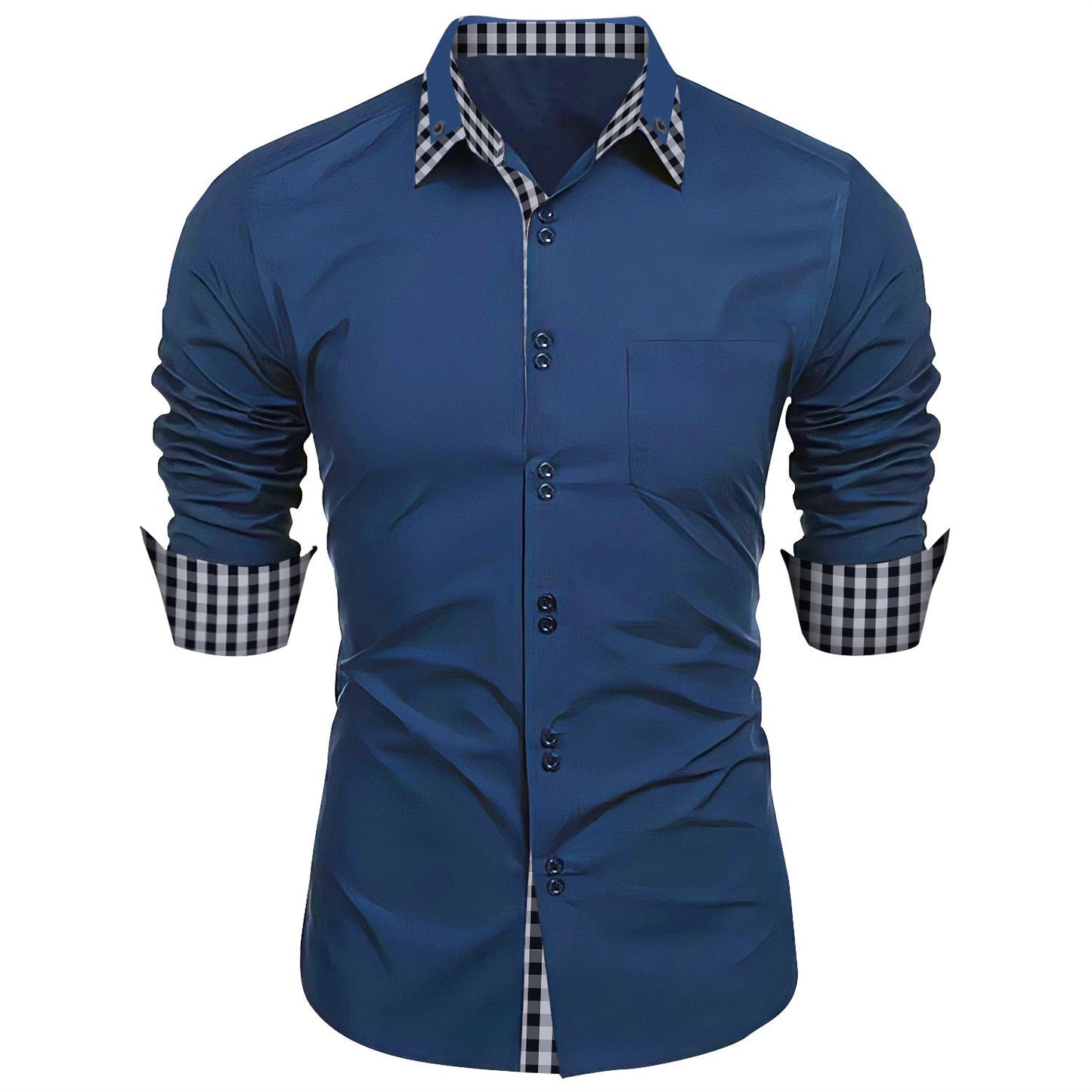 Herren Langarmhemd Karo Kragen Elegantes Design