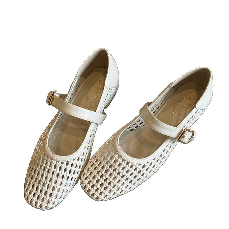 Damen Ballerinas Geschlossene Riemen Schuhe Geflochtene Oberfläche