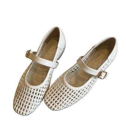 Damen Ballerinas Geschlossene Riemen Schuhe Geflochtene Oberfläche