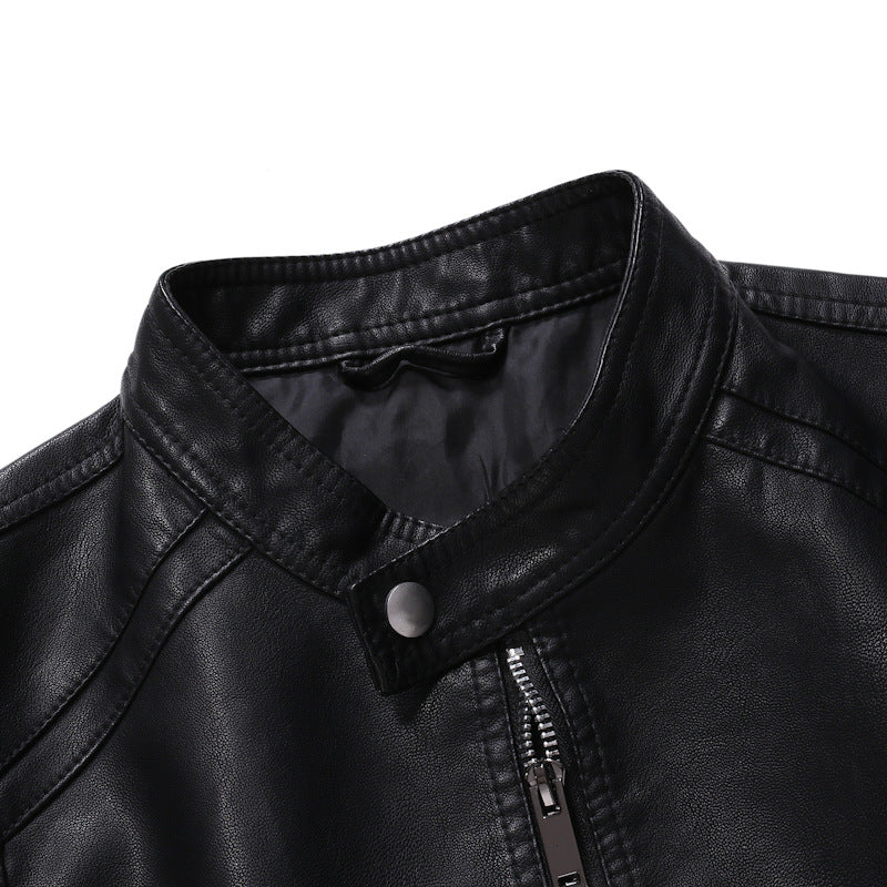 Lederjacke Herren Stehkragen Modern Schwarz Ledermantel