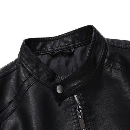 Lederjacke Herren Stehkragen Modern Schwarz Ledermantel