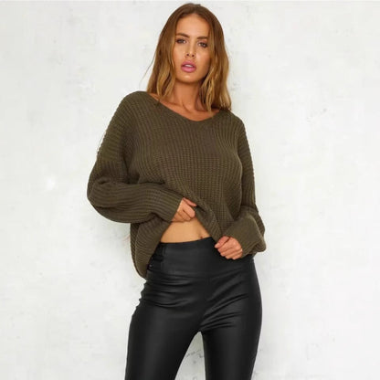 Damen Strickpullover V-Ausschnitt Dekorativ Trendig