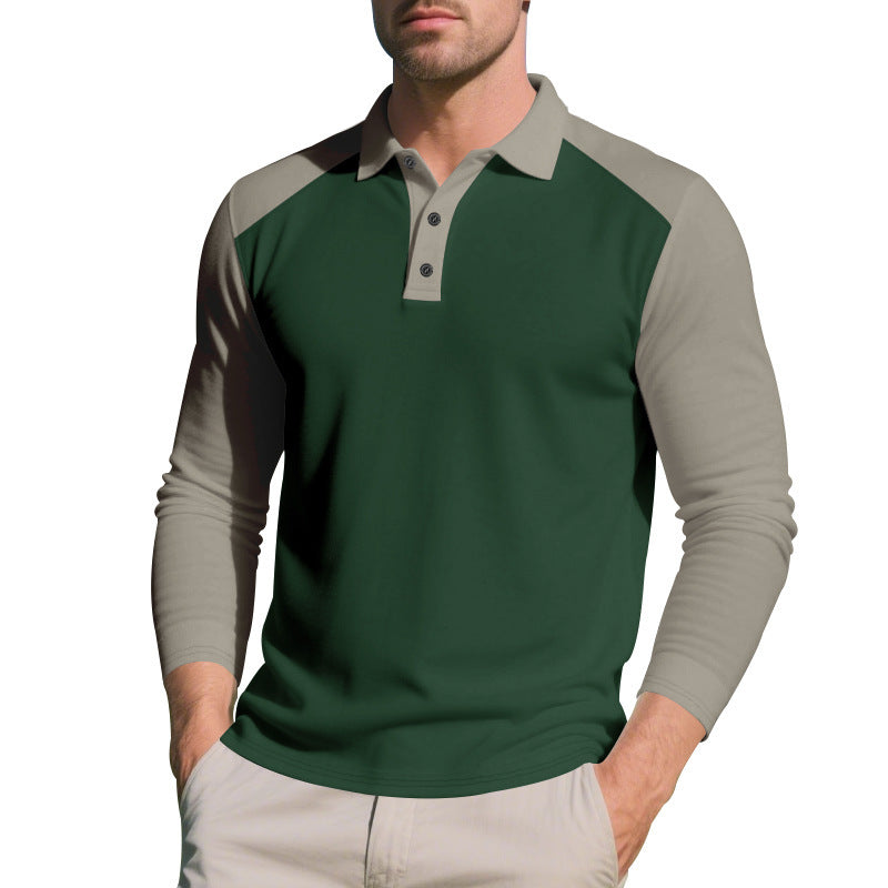 Herren Poloshirt Langarm Kontrast Ärmel Modern