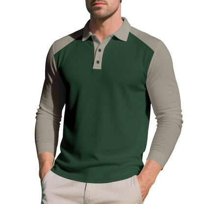 Herren Poloshirt Langarm Kontrast Ärmel Modern