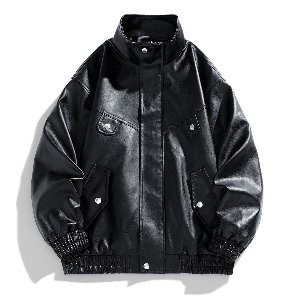 Herren Lederjacke Kunstleder Bequem Mit Taschen