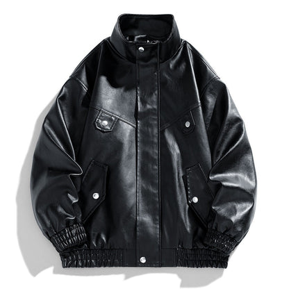 Herren Lederjacke Kunstleder Bequem Mit Taschen