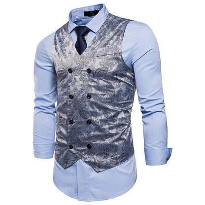 Herren Weste Elegant Jacquard Doppelt Knöpfe Slim Fit