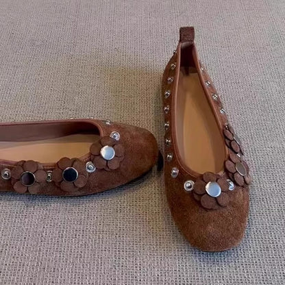 Damen Ballerinas Blumenmuster Glitzer Schuhe