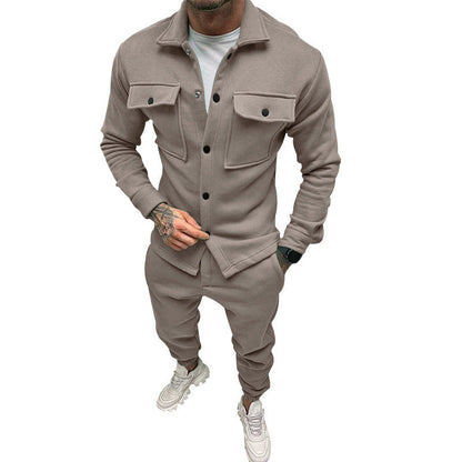 Herren Freizeitanzug Set Modern mit Knopfleiste und Taschen