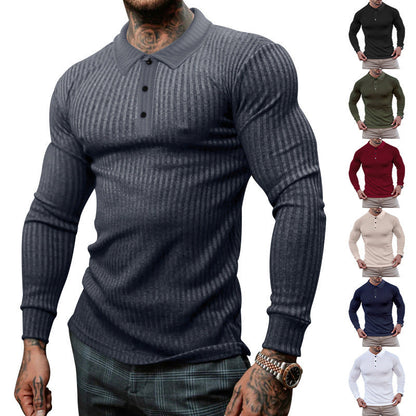 Herren Polo Langarm Feinripp Optik Berlin Stil