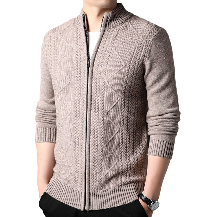Herren Strickjacke Modern Kabelstrick Design Schwarz