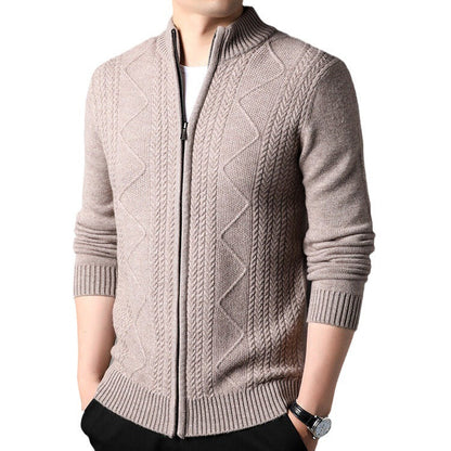 Herren Strickjacke Modern Kabelstrick Design Schwarz