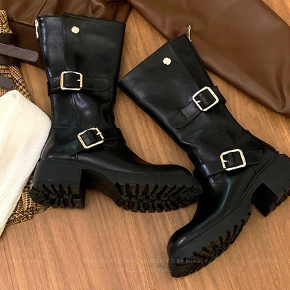 Damen Stiefel Robust Schnallen-Design Winterstiefel