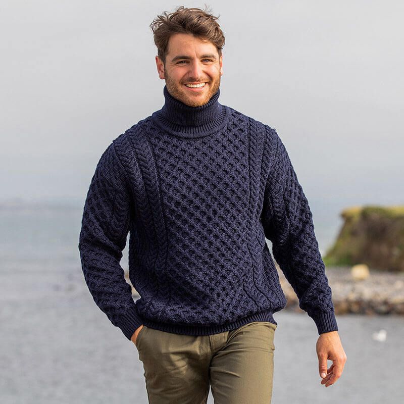 Herren Strickpullover Zopf Muster Hochkragen Modern
