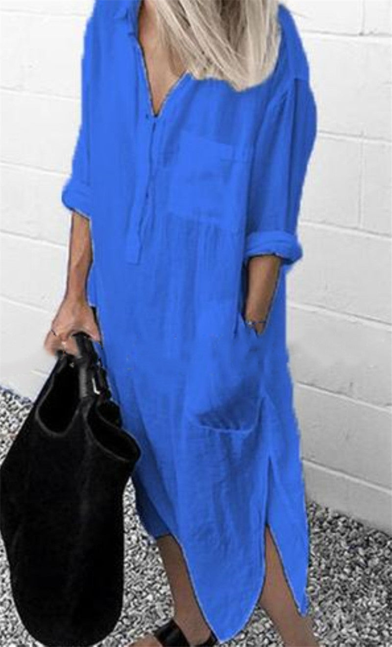 BerlinGlamour Langarm-Kleid mit Knopfleiste vorne: zeitlos einfach