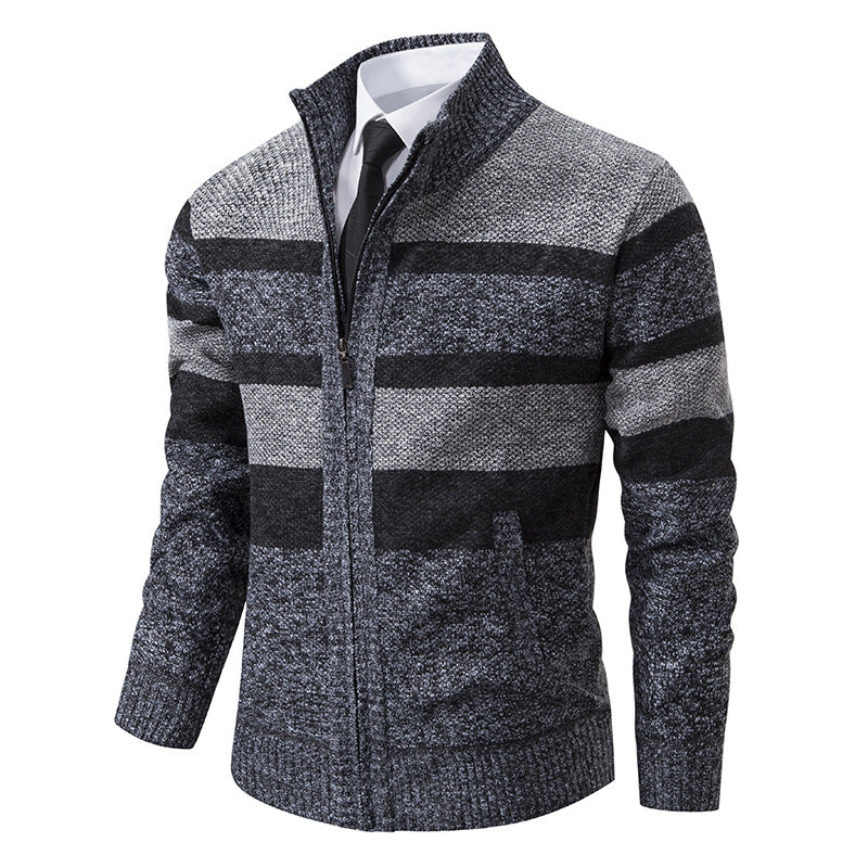 Herren Strickjacke Stehkragen Modernes Streifenmuster