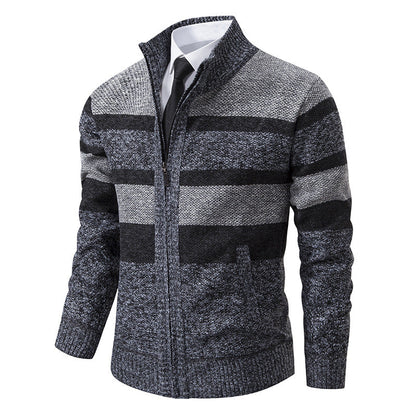 Herren Strickjacke Stehkragen Modernes Streifenmuster
