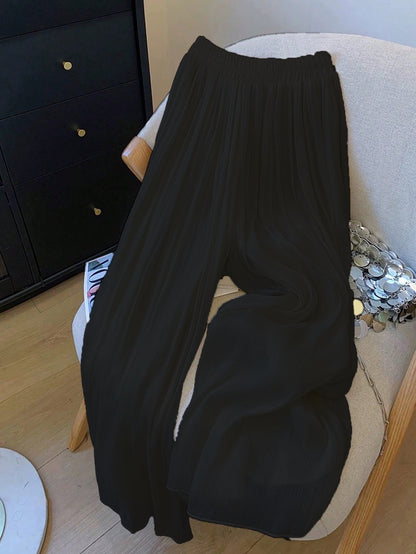 Damen Hose Plissee Weite Bequem Elastisch