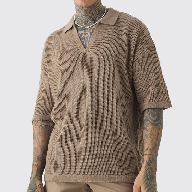 Herren Strick-T-Shirt V-Ausschnitt Kurzarm Modern - BerlinGlamour