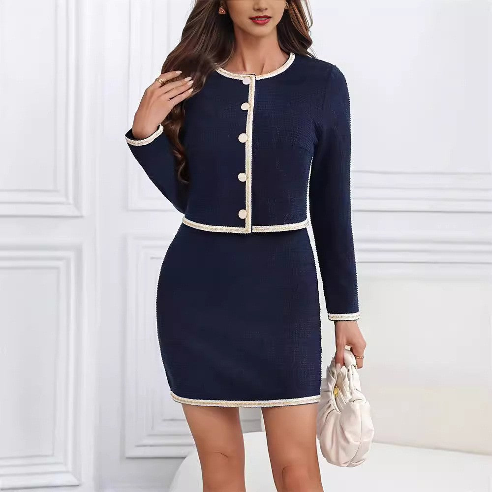 Damen Kleid Elegantes Tweed Kurzärmlig Klassisch