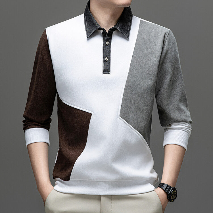 Herren Polo Langarm Modern mit Trendigem Muster