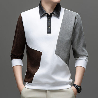 Herren Polo Langarm Modern mit Trendigem Muster