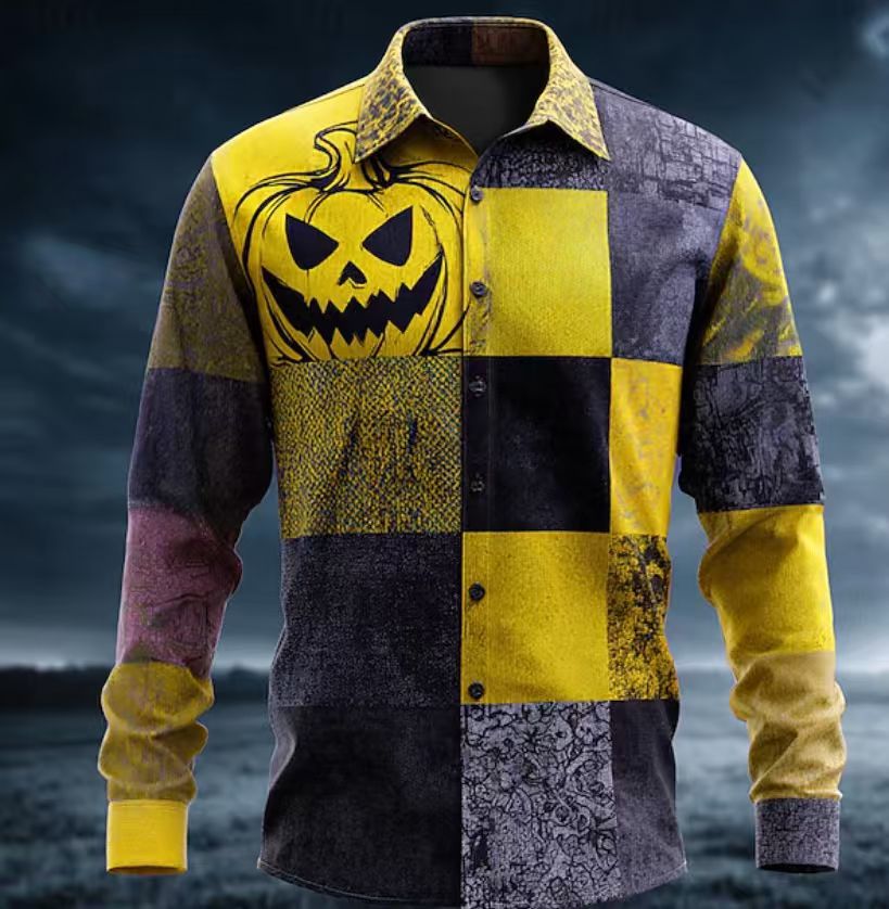 Herren Halloween Hemd Berlin Motiv Gruselig Kurzarm