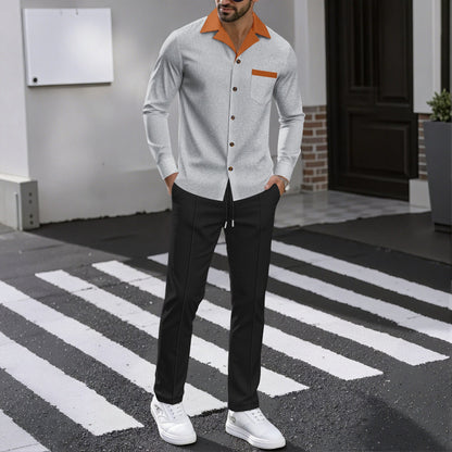 Herren Hemd Modern mit Kontrastkragen und Brusttasche Luxus Qualität