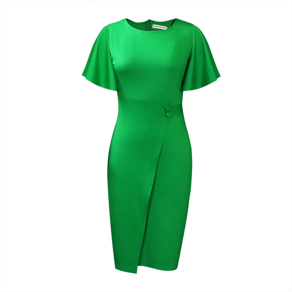 Figurbetontes Damen Midi Kleid Wickelstil Kurzärmelig