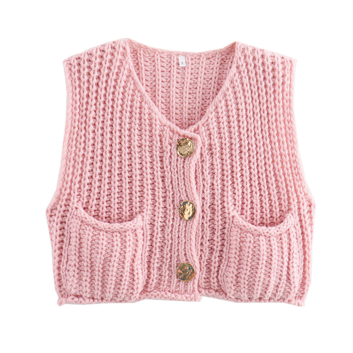 Damen Strickweste Modern mit Knöpfen und Taschen