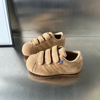 Damen Sneaker Sportlich Wildleder Klettverschluss Schwarz