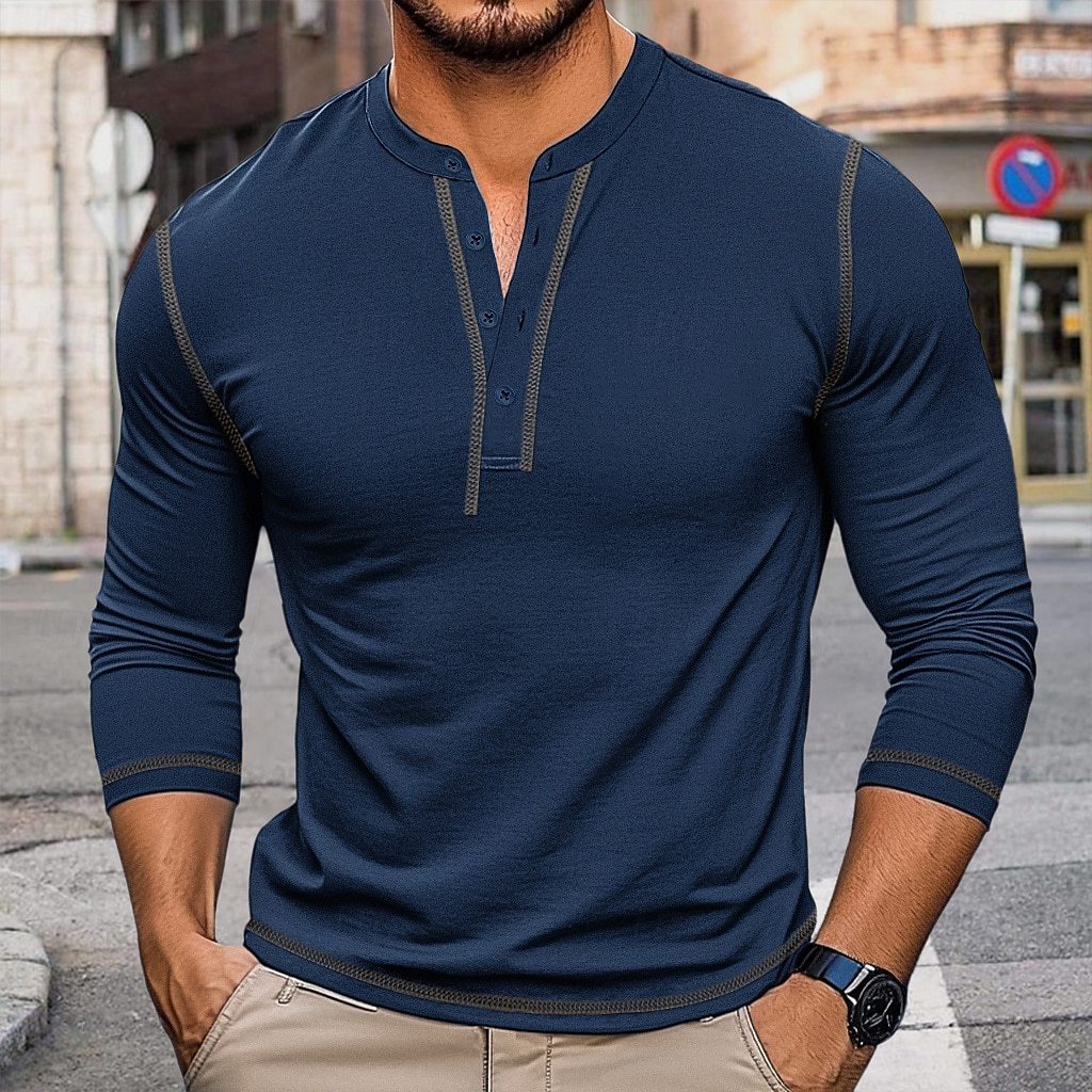 Herren Hemden Langarm Henley Ausschnitt Modern