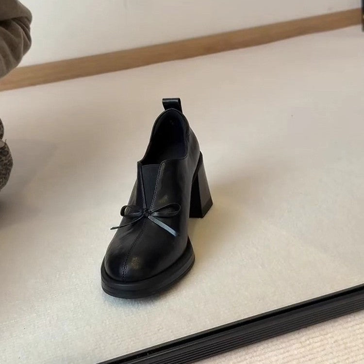 Damen Schuhe Schnürstiefelette mit Schleife und Blockabsatz - BerlinGlamour