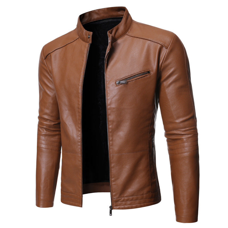 Herren Lederjacke Elegant Stehkragen Modern